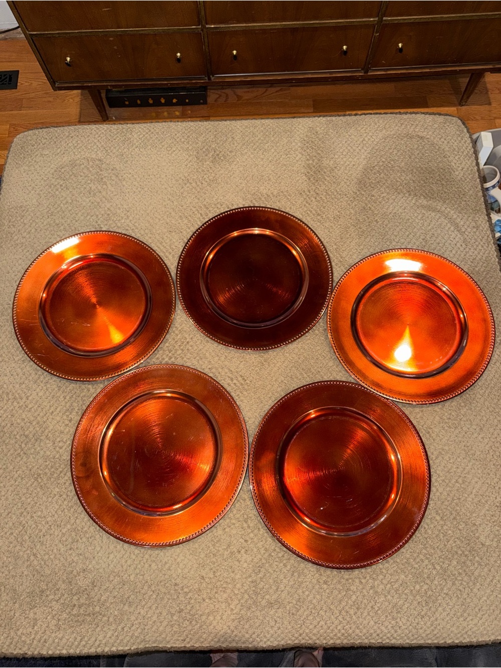 American Atelier Metallic Cooper 13” Decorative Beaded Charger Plates - Set of 5